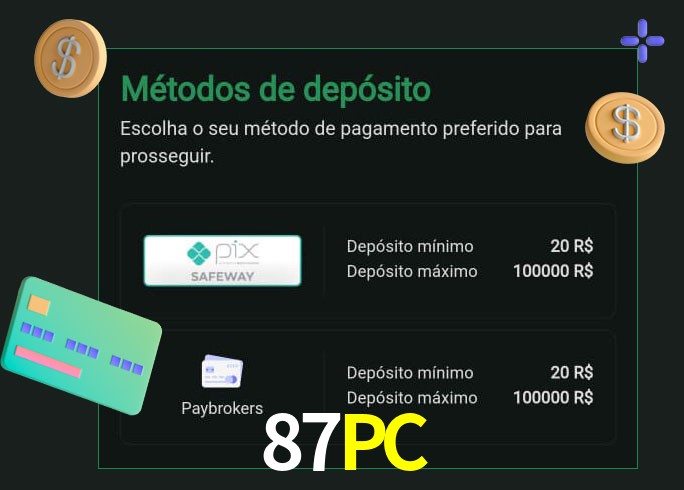 O cassino 87PC oferece uma grande variedade de métodos de pagamento